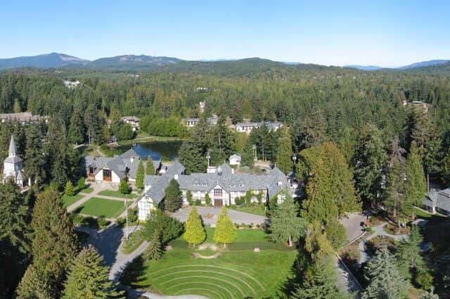 Lush grounds of a private school.