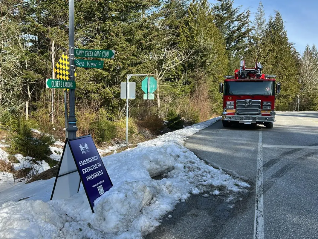 Furry creek propane plant full-scale exercise: a decade of emergency preparedness collaboration with fortisbc 1 Exercise in progress sign alerts community members that an emergency exercise is taking place.
