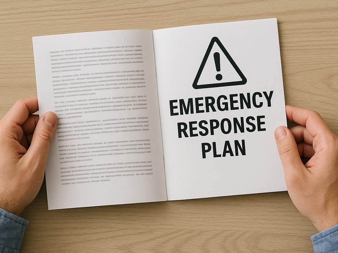 Hands holding an emergency response plan.