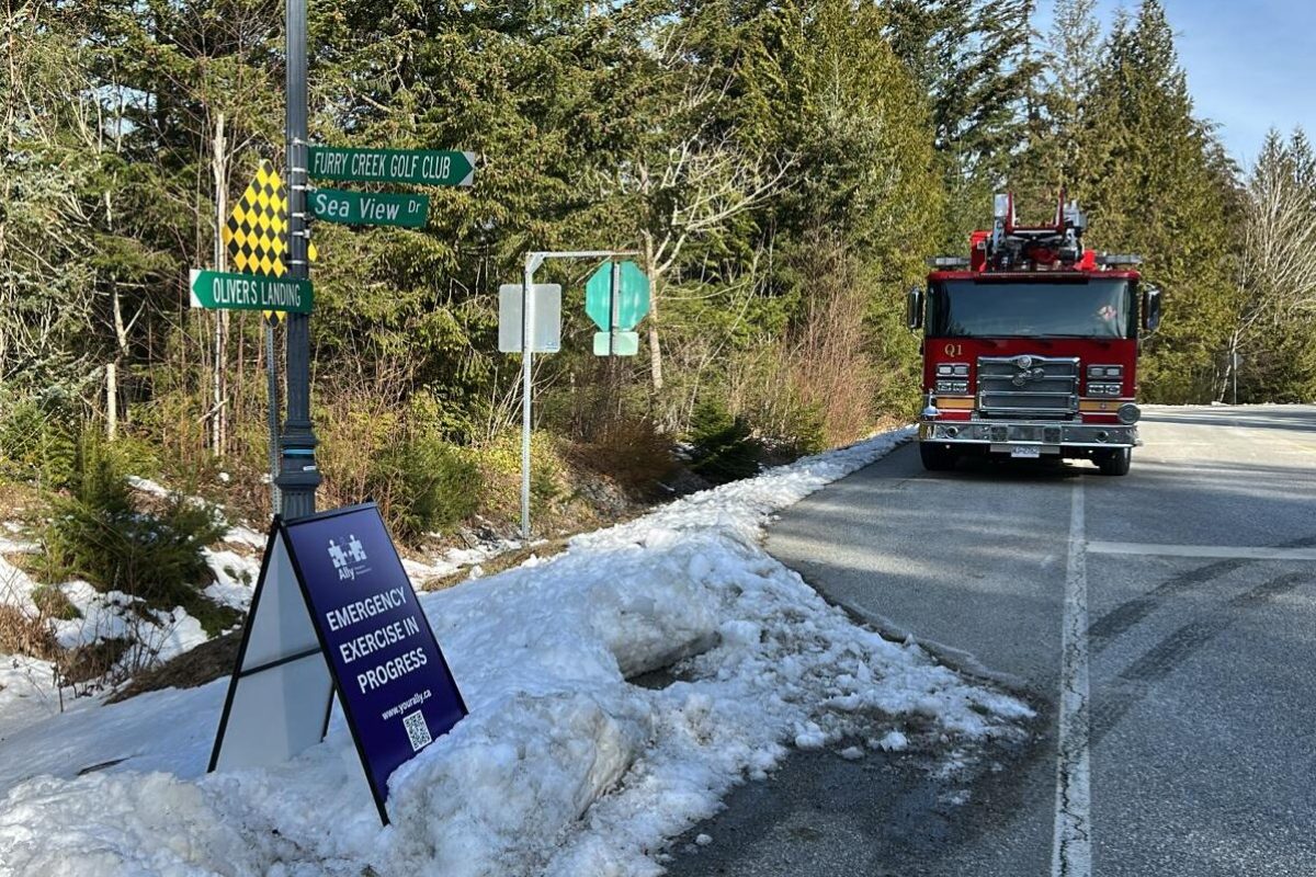 a fire truck on the road near the Furry Creek propane plant