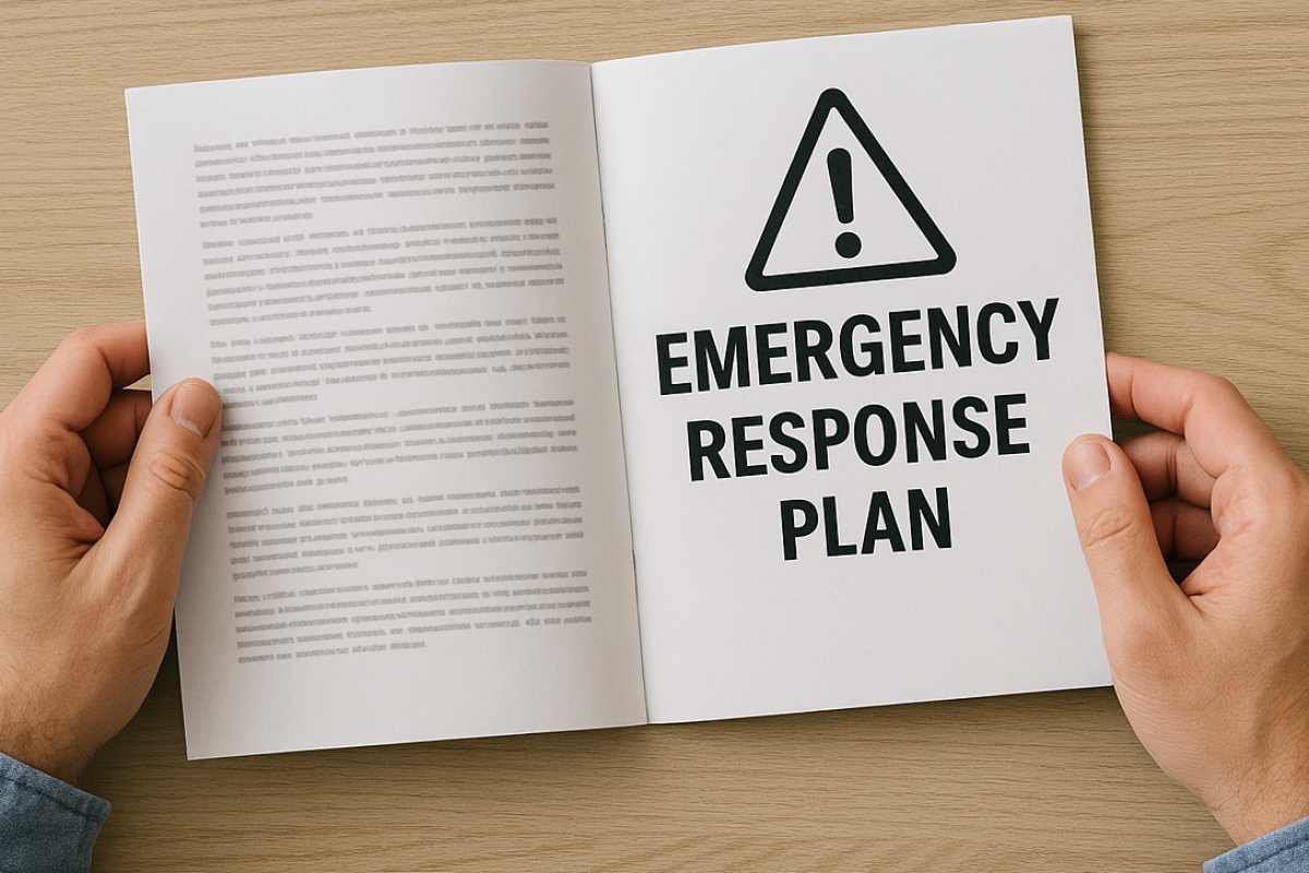 Hands holding an emergency response plan.
